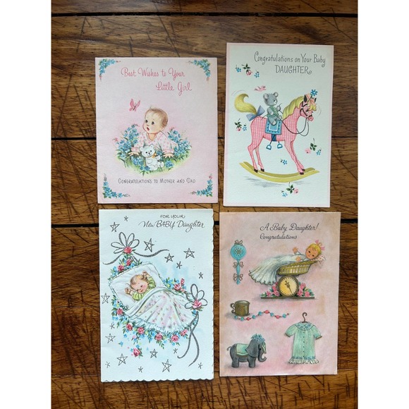 Lot of 4 'It's A Girl' Greeting Cards, Vintage Greeting Cards, New Daughter Card - Picture 1 of 7